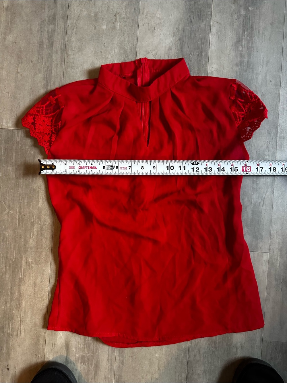 Red Lace-Trim Mock Neck Women's Top - Picture 6 of 7